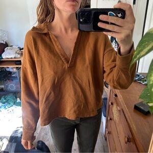 Madewell Rust Brown V-Neck Pullover Hoodie